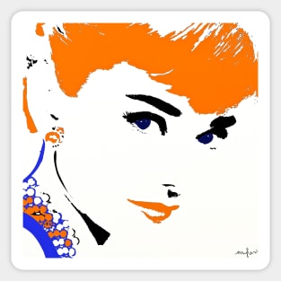 AUDREY SO BEAUTIFUL IN BLUE AND ORANGE Sticker